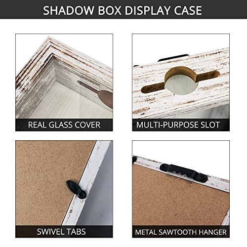 GraduationMall 5x7 Top Loading Shadow Box Frame with HD Glass,Wood Display Case with Slot,1.25 inches Interior Depth,Ideal for Wine Bottle Caps,Tickets,Shells,Stamps and More,White - color: Rustic White, size: 5x7