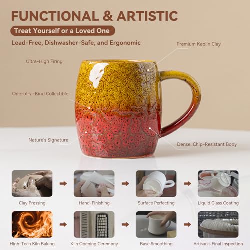 Ember Sunrise Ceramic Mug, 22oz Reactive Glaze Coffee Mug, Birthday Gift - color: Ember Sunrise · BLAZE