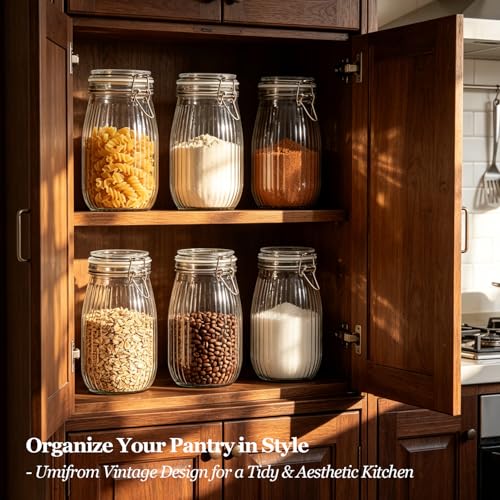 ComSaf Large Ribbed Glass Jars with Airtight Lids 51 oz 3 Pack Wide Mouth - size: 51 fl oz x 3 - Ribbed