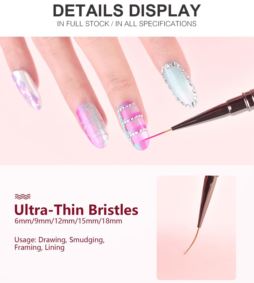 KADS 18mm Nail Liner Brush Ultra Thin Stripe Pen Fine Line Drawing Manicure - color: 18mm (Single)