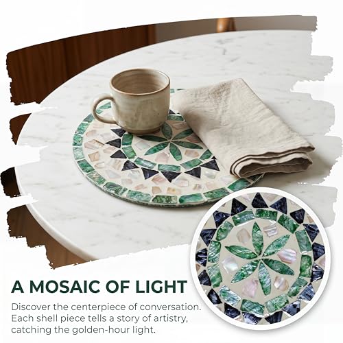 7.5" Mother of Pearl Shell Placemat, Round Decorative Charger Plate - color: Bohemia
