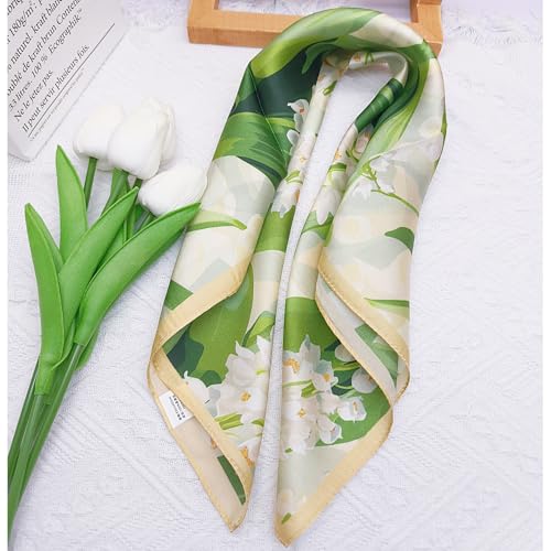 100% Mulberry Silk Neck Scarf for Women Square Neckerchief – 21 inch - color: Greenery