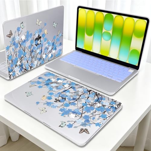 Hard Case for 2026 MacBook Neo 13" A3404 with Blue Floral Butterfly - color: Blue Floral and Butterfly