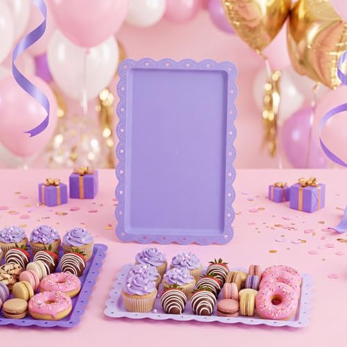 6 Pcs Purple Serving Trays Plastic Food Platters - color: Purple