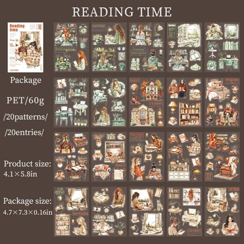 Reading Stickers for Scrapbooking, People Journal Stickers for Scrapbook - color: Reading Time