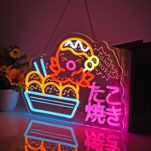 Takoyaki Octopus Neon Sign,Japanese Food LED Light Wall Decor Sign - color: Pink-Takoyaki