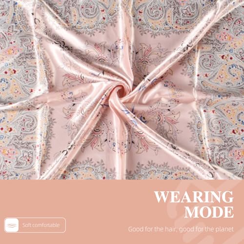 35 Inches Silk Head Scarf-Satin Hair Scarves Silk Bandana Scarf Headscarf for Women's Fashion Scarves - color: Large Floral Cashew Nut - Pink