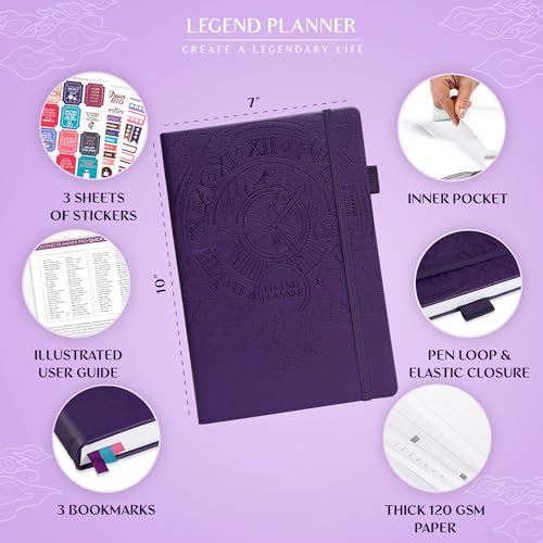 Legend Planner PRO Weekly & Monthly, Large Undated, 7”x10”, Dark Purple - color: Purple, Debossed