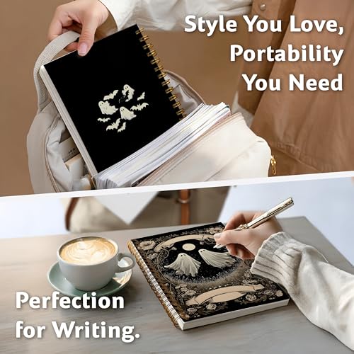 Notebook Journal for Women - A5 Spiral Notebook with Ghost in forest Design, Vintage Dark Romantic Ghost Wildflowers, Gothic Office & School Supplies, Unique Gifts for Women Birthday, Christmas (Ghost2) - color: Ghost2