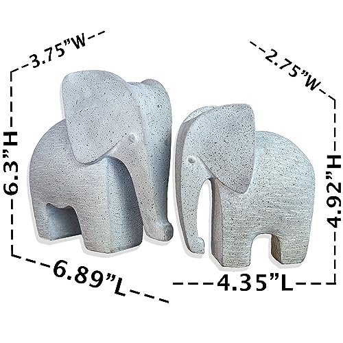 Elephant Statues Set of 2, Gray Sculptures for Shelf & Table