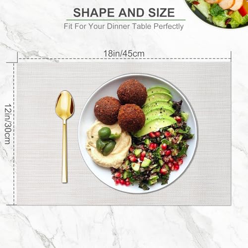 BETEAM Placemats Set of 6, Woven Vinyl Placemat for Dining Table Washable Wipeable Kitchen Place Mats Durable Indoor Outdoor Table Mats - color: Beige Grey, size: 6 Pcs