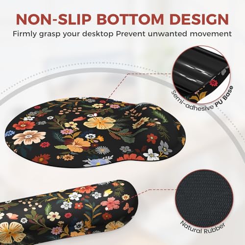 iCasso Desk Cover Mat, 4in1 Floral Large Mouse Pad with Wrist Rest - color: Flowers