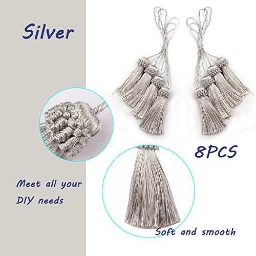 8PCS Tassel Key Colorful Tassel for Cord Loop,Elegant Handmade DIY Craft Accessory Home Decoration (Silver) - color: Silver