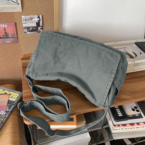 Messenger Bag for Women Men Satchel Bag Canvas Crossbody Shoulder Bag Casual Sling Bag - color: Dark Grey