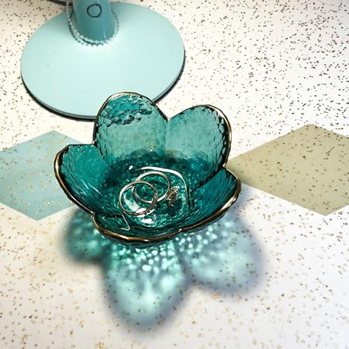 Small Green Flower Jewelry Dish, Glass Jewelry Ring Tray Trinket Bowl, Nightstand Decor Ring Holder for Women, Home Decor Gifts for Women, Wedding, Birthday, Mothers Day, Christmas, Thanksgiving - color: Green