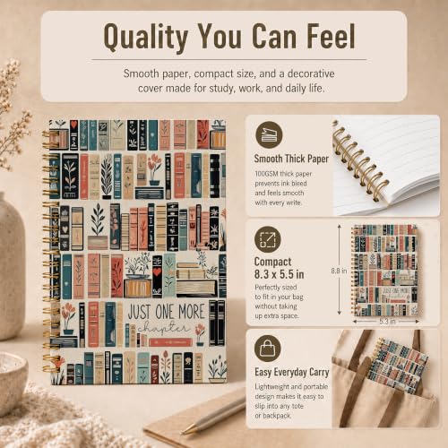 WDXIA Vintage Floral Bookshelf Reading Spiral Notebook 5.5x8.3 Inch - color: pattern-10