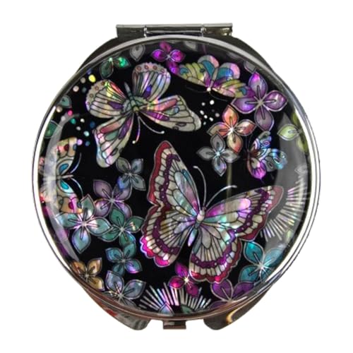 Mother of Pearl Compact Mirror, Vintage Shell Butterfly Pocket Mirror