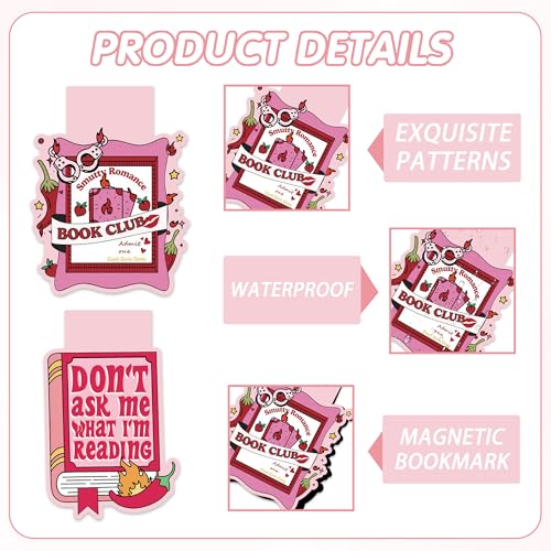 Smutty Magnetic Bookmarks for Women, 9 Pcs Funny Spicy Book Mark Clips, Cute Pink Magnet Book Marks for Reading, Smutty Romance Merch Gifts for Christmas Valentine - style: Smutty