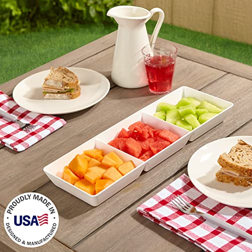 US Acrylic Avant White Plastic Divided Serving Trays (Set of 4) 15” x 5” | Narrow Reusable 3-Section Party Platters | Serve Appetizers, Fruit, Veggies, & Desserts | BPA-Free & Made in USA - size: 15" x 5"