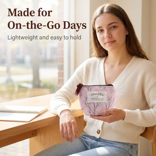 4Pcs Colour Coin Purse, Mini Canvas Change Purse Coin Pouch with Flower Pattern, Portable Purse Holder Girls with Zipper for Cash, Keys Coin, Credit Card, ID Card Wallets and Money Accessories