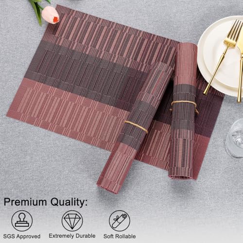Placemats Set of 6, Vinyl Woven Heat-Resistant Place Mats - color: Purple Red, size: Set of 6