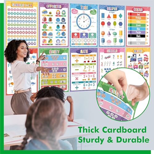 17 Educational Posters for Kids, All-in-One Set Learning Posters-Alphabet, Animals, Numbers, Colors, USA & World Map, Shapes, PET Film Coated School Supplies For Kindergarten, Preschool, Classroom - color: 17 Educational Posters-B