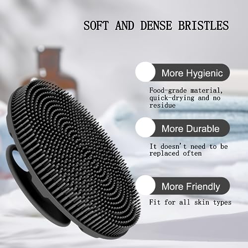 INNERNEED Food-Grade Soft Silicone Body Scrubber Brush, Silver Zinc Infused - color: Black-silver
