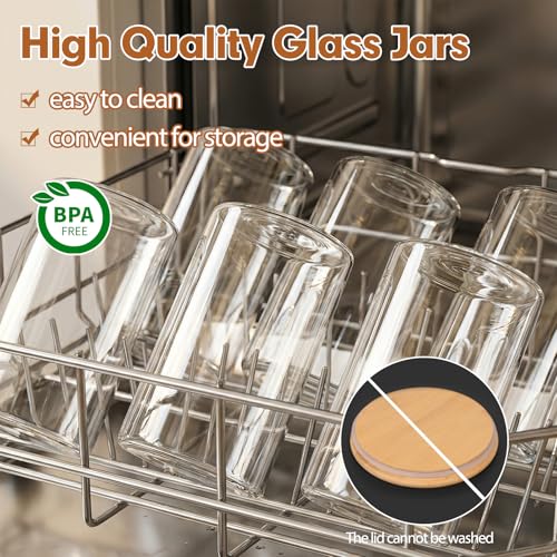 6pcs Glass Food Storage Containers with Bamboo Lids, 1qt Glass Jars