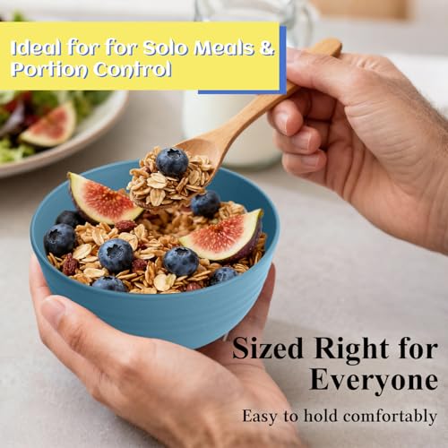 Wheat Straw Bowls Set of 6, Unbreakable 10 OZ Small Bowls Set for Snack, Appetizers, Desserts, Microwave & Dishwasher Safe Alternative Plastic Bowls Reusable, Blue - color: Blue, size: 10 OZ