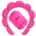Beleki Spa Headband & Wristband Set - Sponge Terry Cloth Bubble Puffy Hairband - Non Slip Headwear - Hot Pink - 3 Pcs - color: Hot Pink