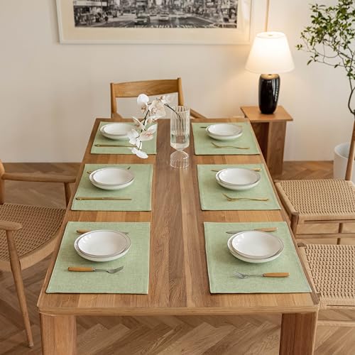 Demetex Green Placemats Set of 6 Washable Place Mats Heat Resistant Table Mats Sage Placemat for Kitchen Dining Plate Tables, Green - color: Grass Green, size: Placemats set of 6