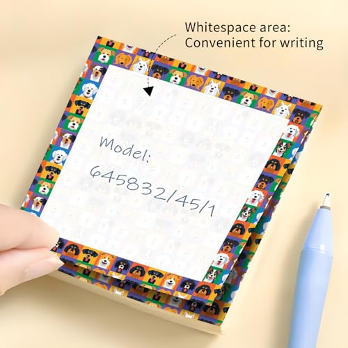 Sticky Notes 3x3 Inch, 2 Pads Cute Self-Stick Note Pads, Strong Adhesive Notepads for Office, Home, School, Organization and Reminders Dog Grid Pattern