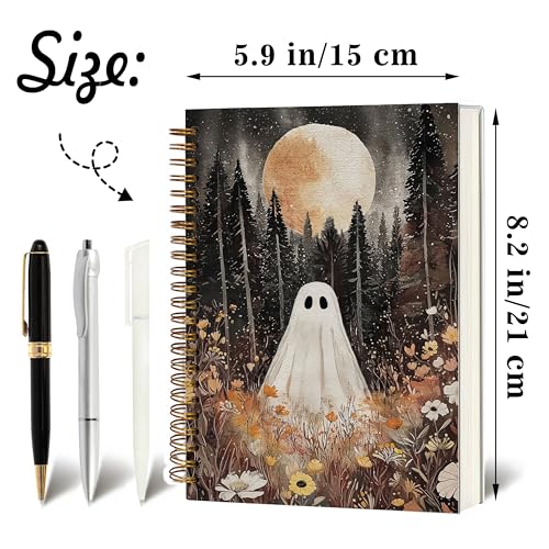 Notebook Journal for Women - A5 Spiral Notebook with Ghost in forest Design, Vintage Dark Romantic Ghost Wildflowers, Gothic Office & School Supplies, Unique Gifts for Women Birthday, Christmas (Wildflowers&Ghost) - color: Wildflowers&Ghost