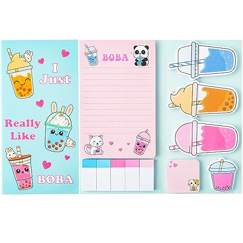 Xqumoi I Just Really Like Boba Sticky Notes Set, 550 Sheets, Cute Bubble Tea Self-Stick Notes Pads Milk Tea Theme Divider Tabs Bundle Writing Memo Pads Back to School Office Supplies Small Gift - color: 1pack-boba Tea