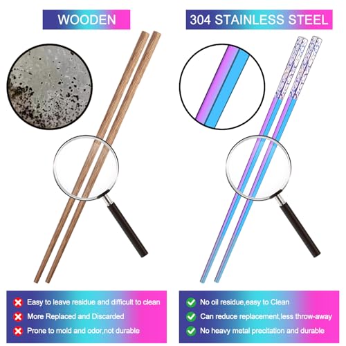 DIKOCO Premium Metal Chopsticks 5 Pairs Multicolor Chop Sticks Reusable Dishwasher Safe Square Korean Chopsticks Lightweight Non-Slip Reusable Stainless Steel ChopSticks Present Set