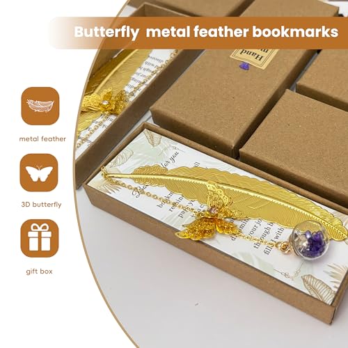 Butterfly Metal Feather Bookmarks Gifts for Reading Women Book Lovers Unique Book Mark Birthday Mothers Day Valentines Christmas Gift for Teacher Mom Best Friend Coworkers Stocking Stuffers, - style: Gold-General