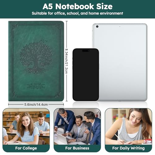 FOCUS DAY A5 Journal Notebook for Women Men, 320 Pages Lined Journaling Notebook with 100GSM Thick Paper, Hardcover Leather Note book for Work Writing Note Taking Diary, School, 5.7'' X 8.4'', Green - color: 10.Green, size: A5