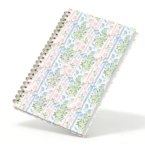 Qykwz Coquette Bow Floral Striped Spiral Notebook 5.5x8.3 - color: Color_J