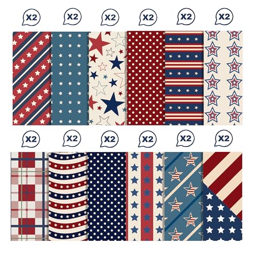 Retro Patriotic Scrapbook Paper Blue Star Patterned Papers Pad 11.8×11.8,24 Sheets Double-Sided Scrapbooking CardStock Paper for 4th of July Card Making Veteran's Day Cardmaking DIY Origami Papers. - color: WW104