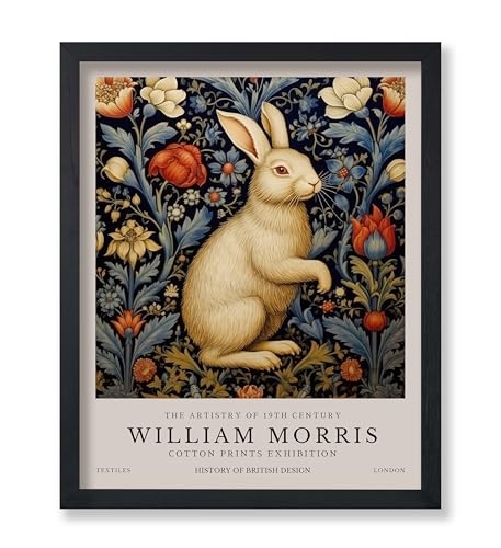 Poster Master White Rabbit Print - William Morris Poster - Flower & Animal Art - Botanical Exhibition Design - Floral Bunny Illustration - Great Office or Bedroom Decor - 11x14 UNFRAMED Wall Decor - color: Style-02, size: 11"L x 14"W