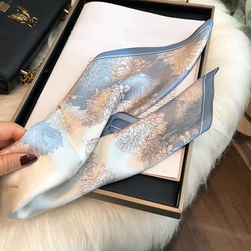 100% Mulberry Silk Neck Scarf for Women Square Neckerchief – 21 inch - color: Pale Blue