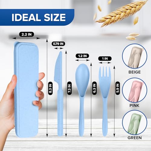Wheat Straw Utensils Set with Case, 4 Adult Travel Silverware Sets