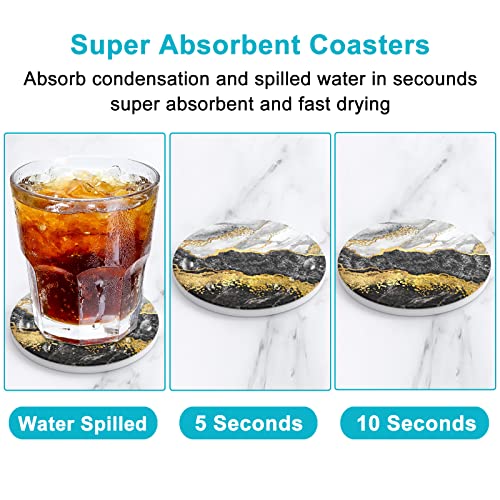 Coasters for Drinks, Set of 6 Cute Absorbent Ceramic Drink Coasters - color: White Black Gold Marble