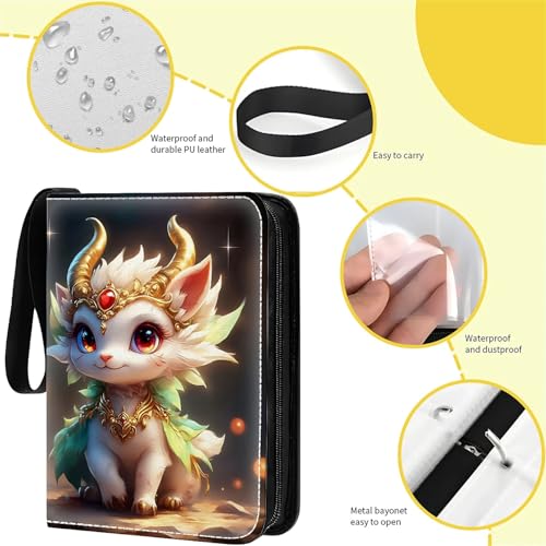 Card Binder 400 Pockets, 50 Sleeves Large Binder Trading Cards Holder 4 Pocket, Storage Organizer, Album Folder Case Protector Collector Gift Green Cartoon Cute Dragon - color: Green Cartoon Cute Dragon, size: 4 Pocket