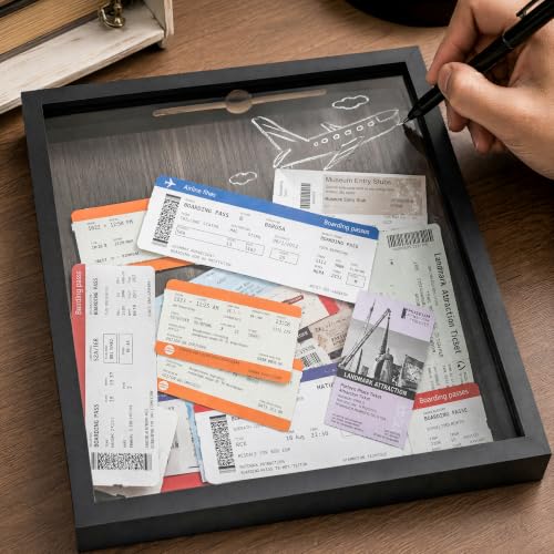 GraduationMall 5x7 Top Loading Shadow Box Frame with HD Glass,Wood Display Case with Slot,1.25 inches Interior Depth,Ideal for Wine Bottle Caps,Tickets,Shells,Stamps and More,Black - color: Black, size: 5x7