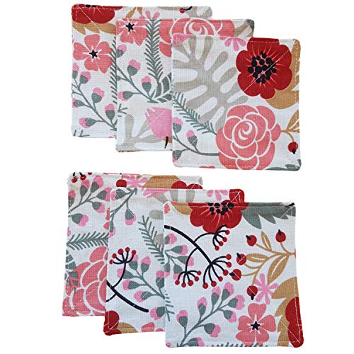 2 Layers Coasters Saucers Canvas Floral Botanical Fabric 4", 6 Pack - Sweet Exotic Flower - color: Sweet Exotic Flower