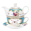 fanquare English Blue Porcelain Tea for One Set, Floral Teapot with Cup