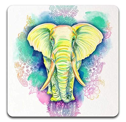 Watercolor Elephant Square Coaster Set - Made of Recycled Rubber - Set of 4 - color: Watercolor Elephant