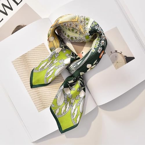 100% Pure Mulberry Silk Scarf women Scraf Small Square 21x21“ Lightweight Neckerchief horse print Dot Digital Red - color: 10# Four-leaf Clover