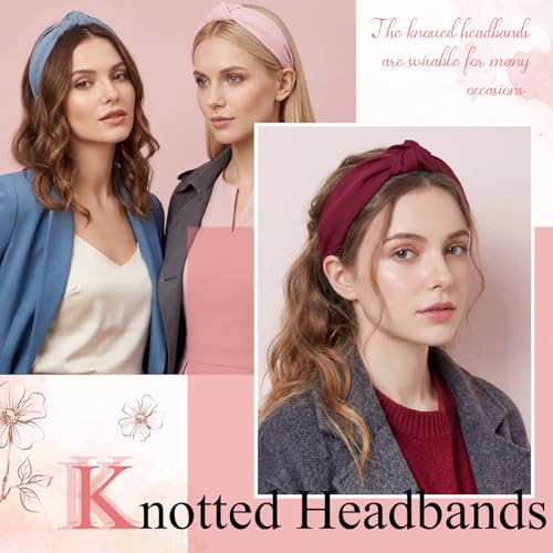 obeoby 8 Pack Knotted Headbands, Teacher Headbands for Women - color: black, burgundy, brick red, yellow, blue, pink, khaki, beige